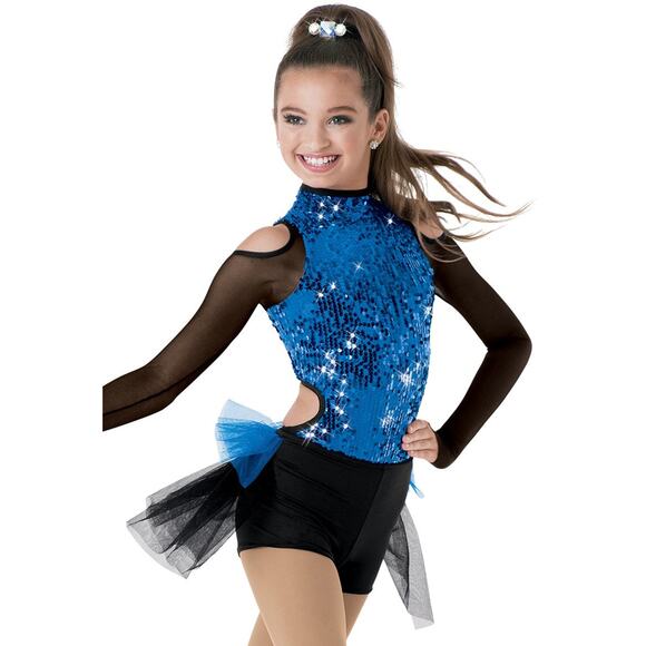 Dance Costume Medium Child Blue Weissman 8790 Jazz Sequin Acro Baton - Picture 1 of 2